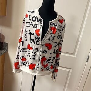 SHEIN White and Red Love Graphic Bomber Jacket
